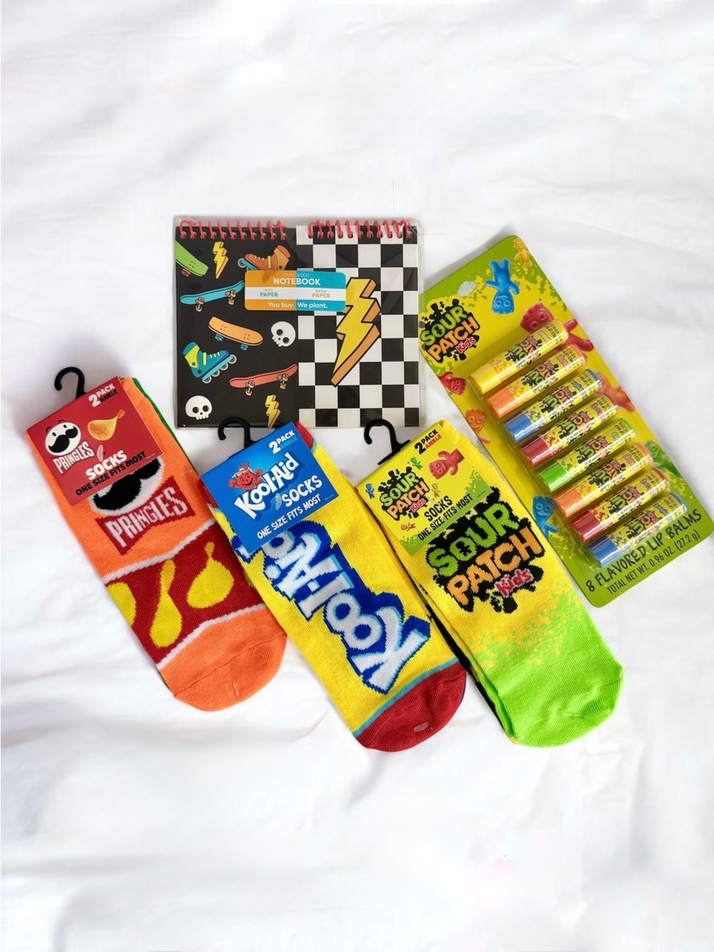 Sour Patch Kids Gift Set Novelty Snack Theme Socks Lip Balm Notebook NWT